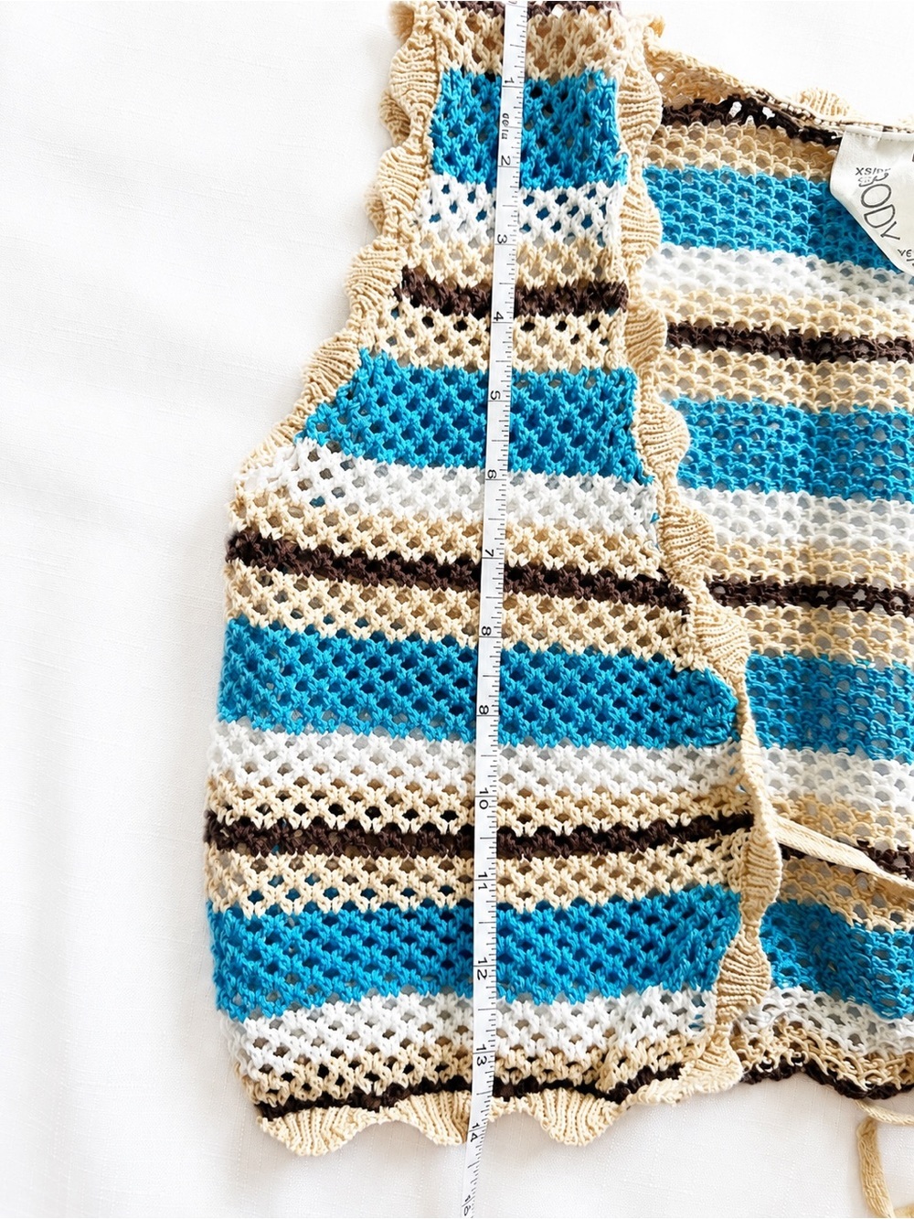 Cotton On Crochet Tie Front Knit Vest Cardigan Striped Boho Festival XS - Picture 5 of 6